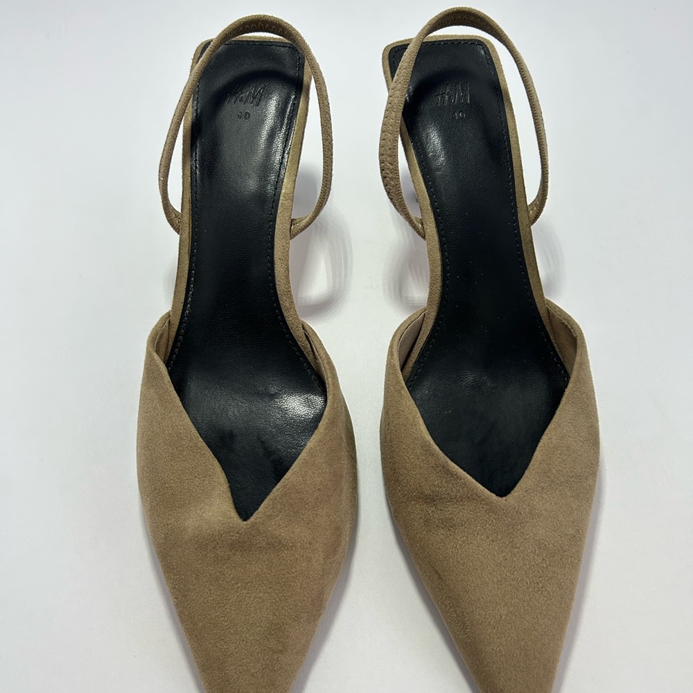 H&M Tan Suede Heels with Slingback Design